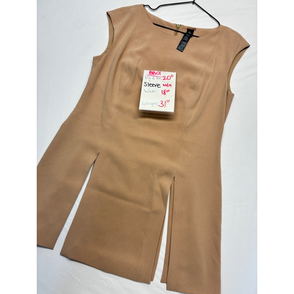 Chico's Black Label Professional Tunic Top Quiet Luxury Sleeveless Slit 0 Tan